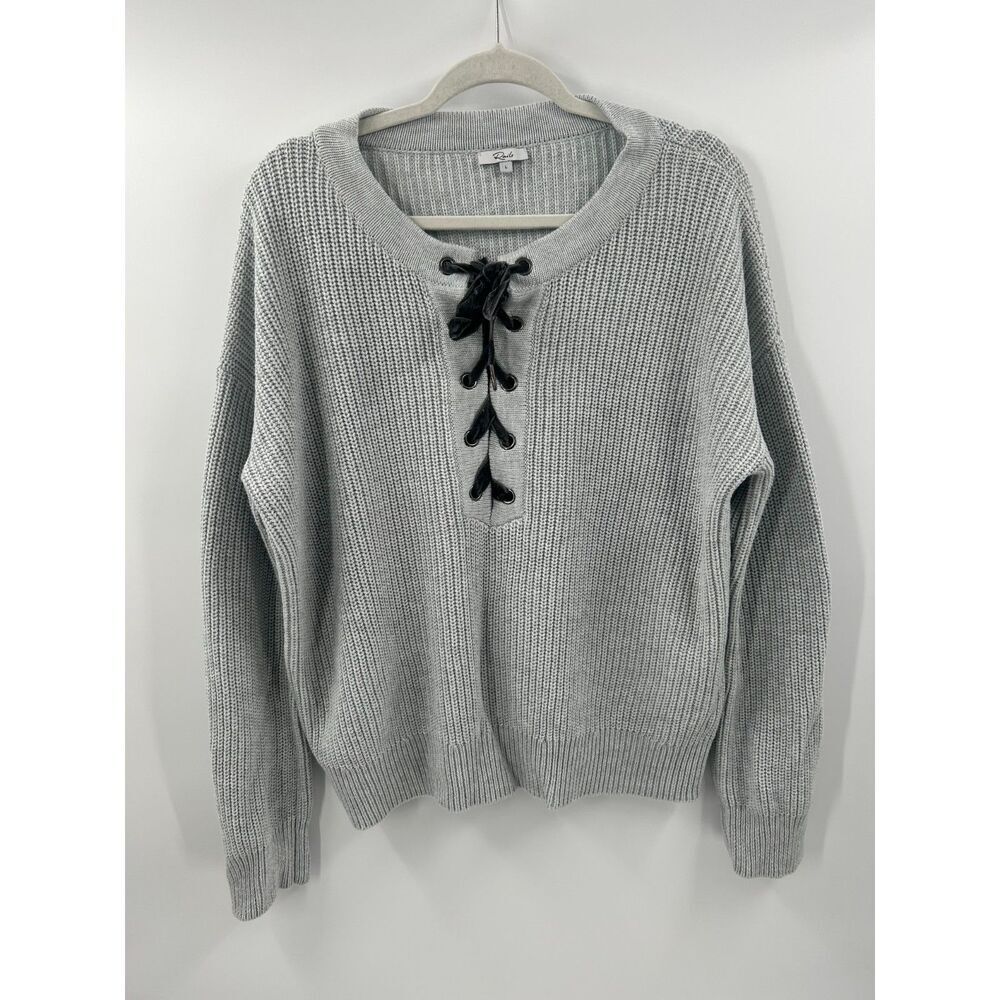 Rails Olivia Gray Cotton Blend Lace Up Sweater Womens Size Large Knit